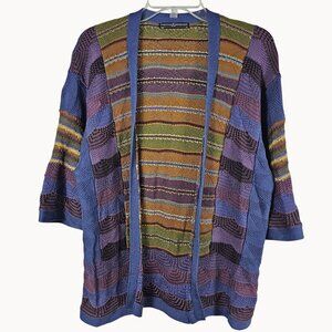 Luxury Cotton Womens XS Knit Boho Retro Style Granny Hippy Stripe Fall Cardigan